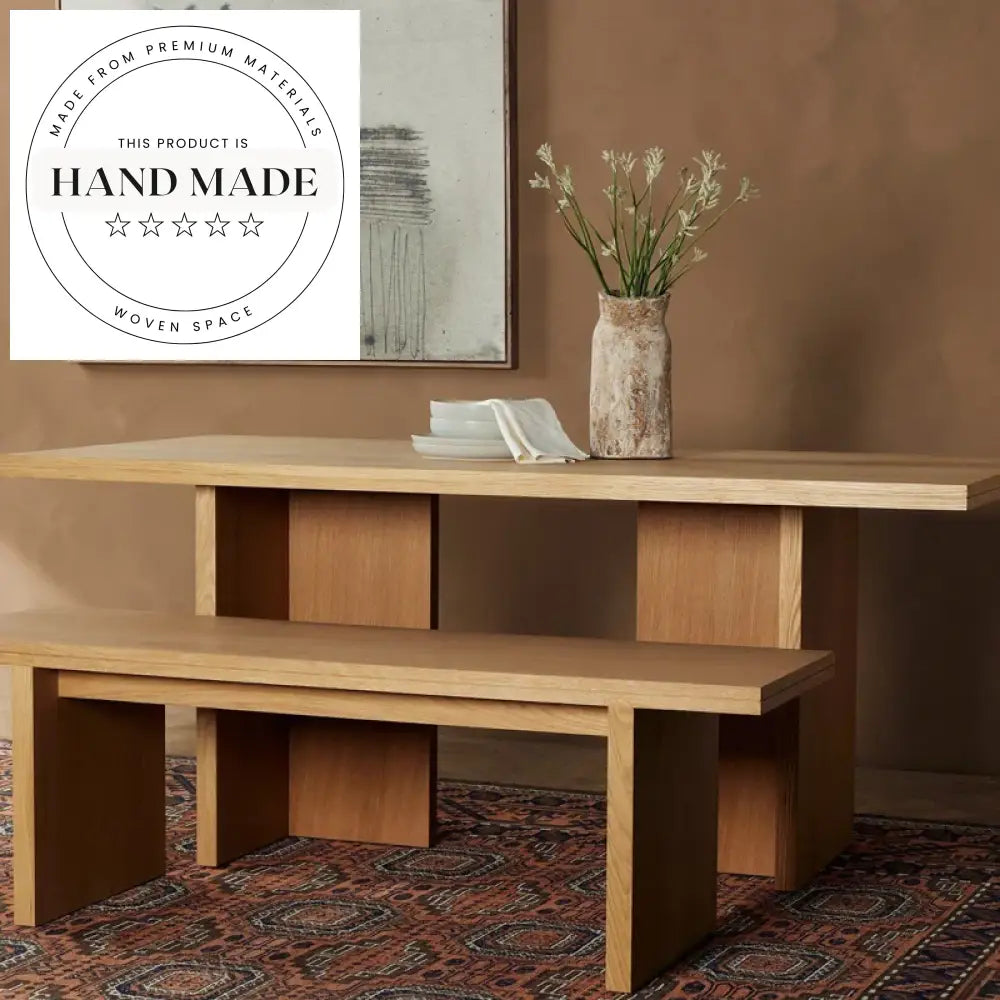 Rustic Solid Oak Wood Rectangle Midcentury Seater Dining Table