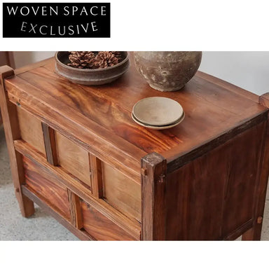 Rustic Wabi Sabi Aged Solid Wood Handmade Antique Bedroom Nightstand