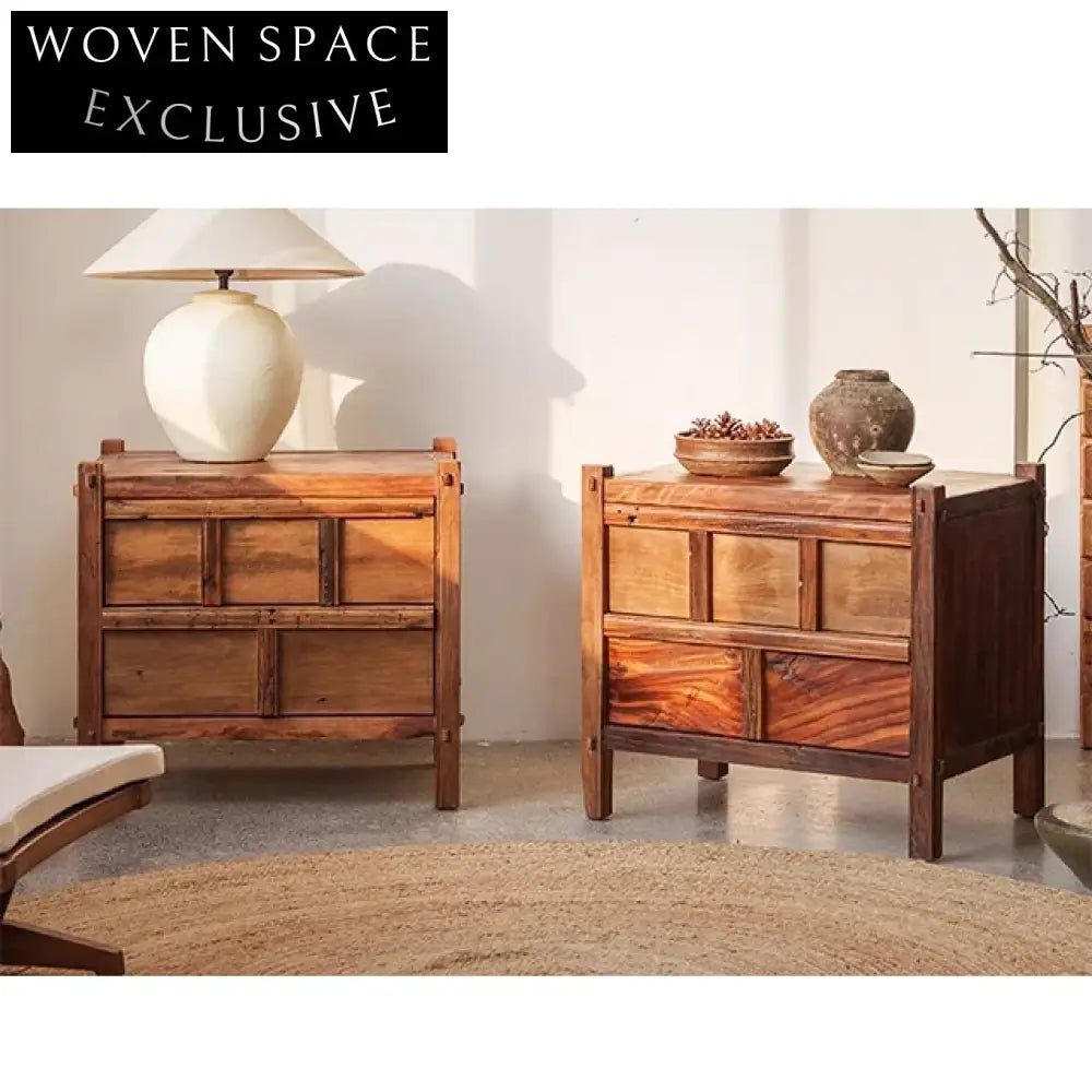 Rustic Wabi Sabi Aged Solid Wood Handmade Antique Bedroom Nightstand