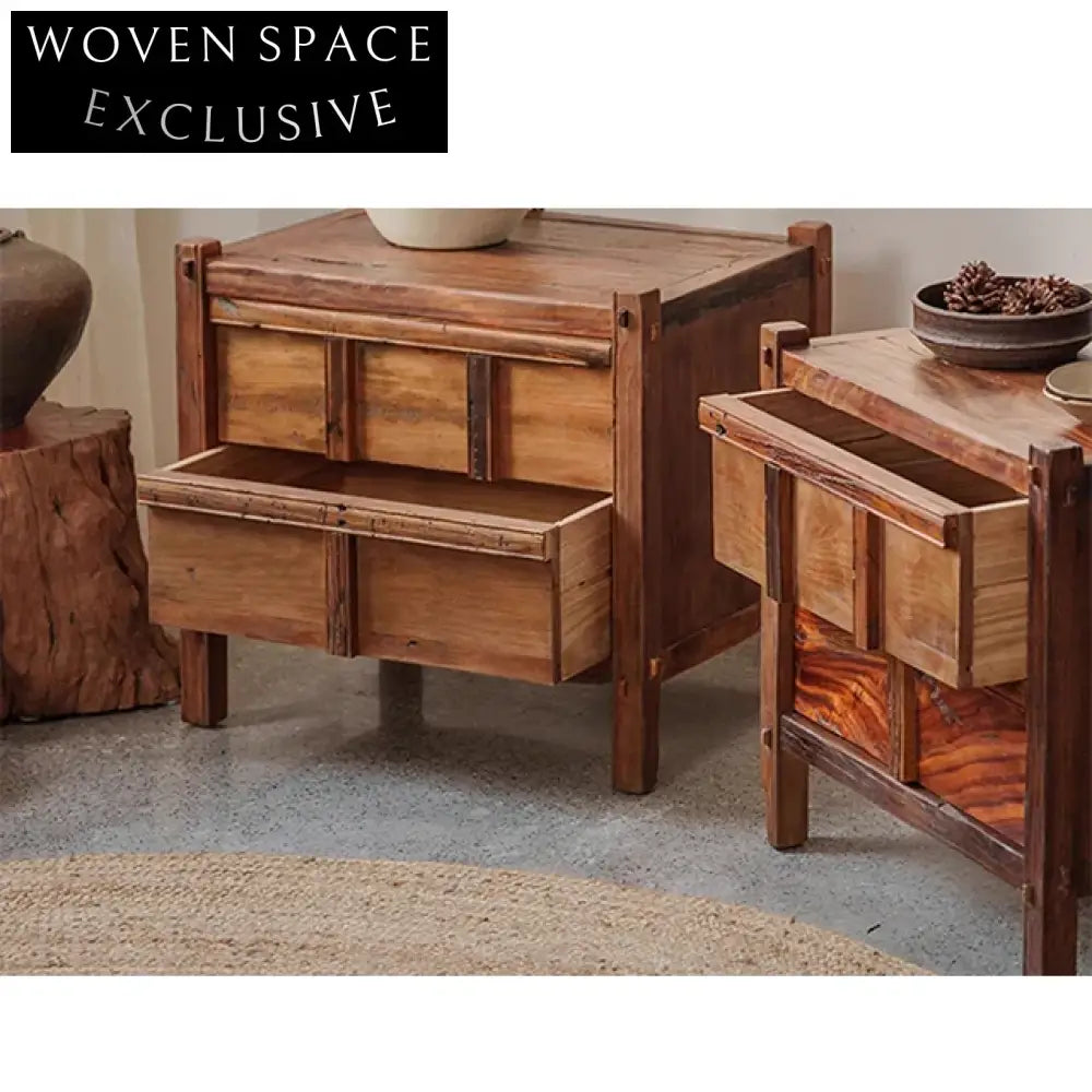 Rustic Wabi Sabi Aged Solid Wood Handmade Antique Bedroom Nightstand