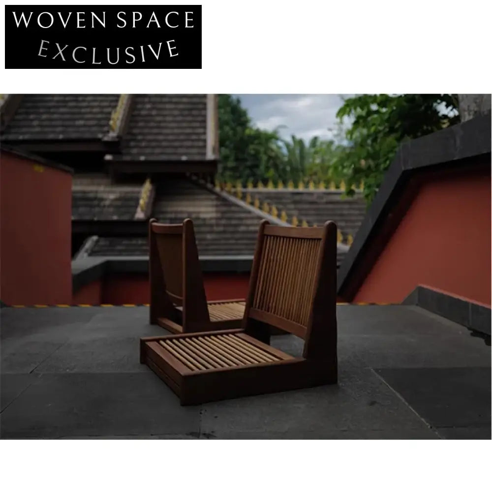 Rustic Wabi Sabi Solid Paulownia Wood Low Profile Tatami Chair