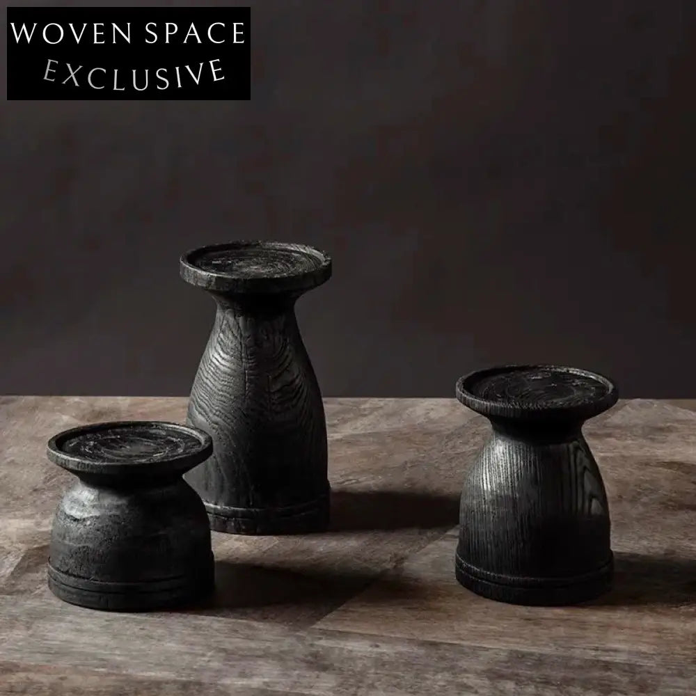 Rustic Wabi Sabi Solid Wood Elegant Candlestick Set for Home Decor