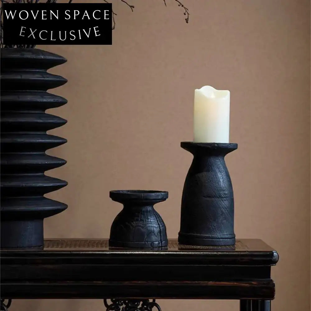Rustic Wabi Sabi Solid Wood Elegant Candlestick Set for Home Decor