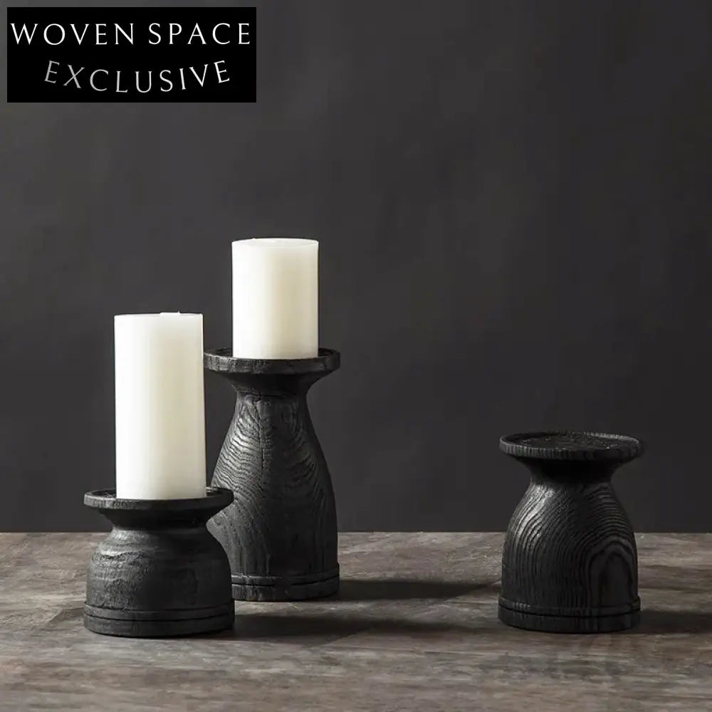 Rustic Wabi Sabi Solid Wood Elegant Candlestick Set for Home Decor