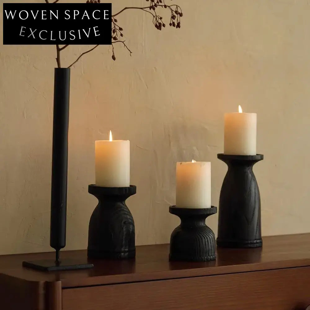 Rustic Wabi Sabi Solid Wood Elegant Candlestick Set for Home Decor