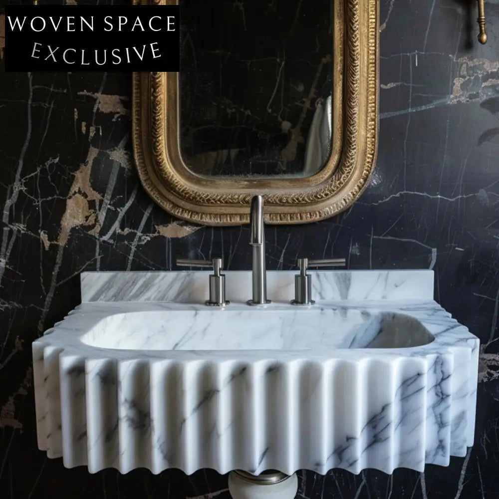 Salvatore White Marble Drawer Hand-Carved Wall-Mount Vessel Sink