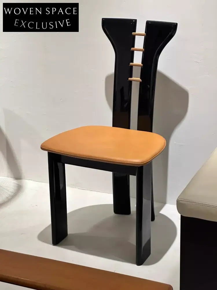 Vintage Pierre Cardin Dining Chair - Sculptural Black Walnut, Khaki Leather
