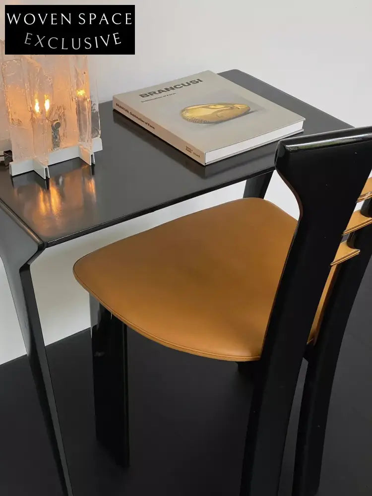 Vintage Pierre Cardin Dining Chair - Sculptural Black Walnut, Khaki Leather
