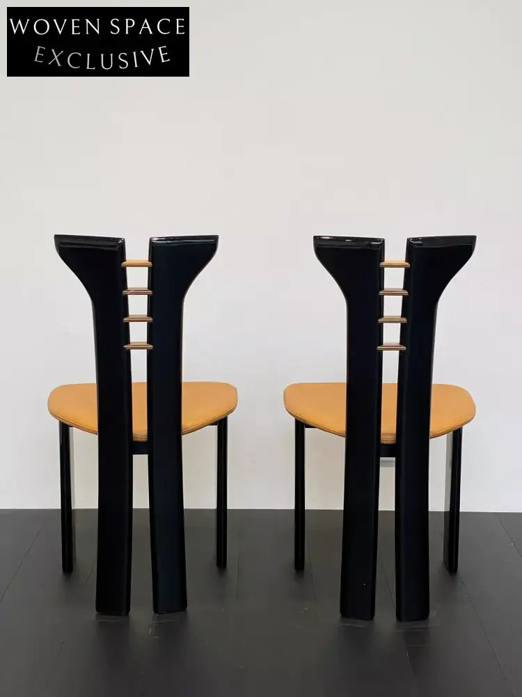 Vintage Pierre Cardin Dining Chair - Sculptural Black Walnut, Khaki Leather