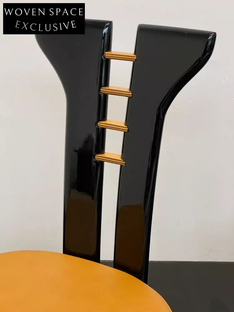 Vintage Pierre Cardin Dining Chair - Sculptural Black Walnut, Khaki Leather