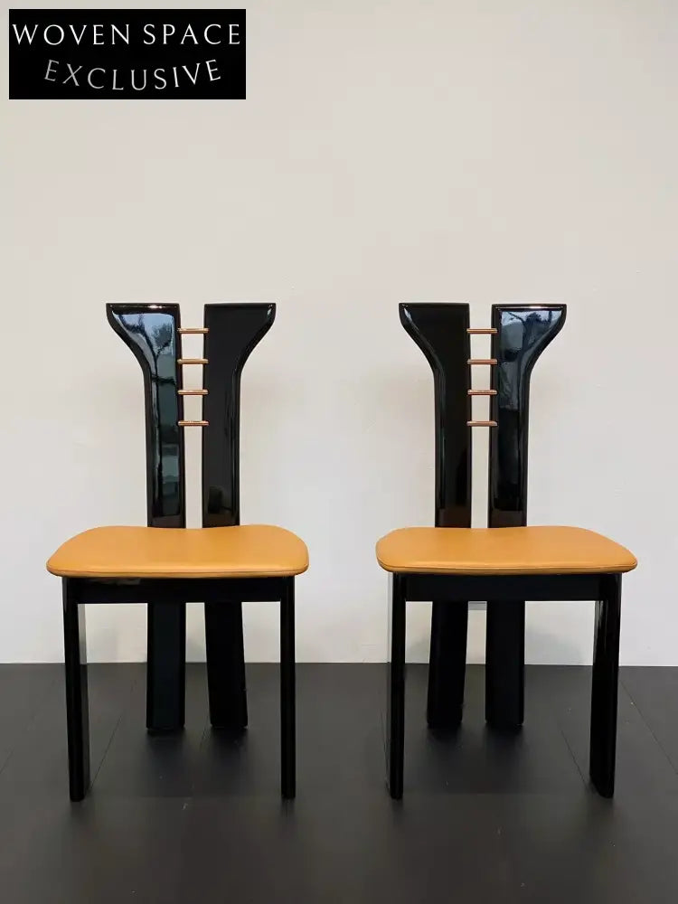 Vintage Pierre Cardin Dining Chair - Sculptural Black Walnut, Khaki Leather