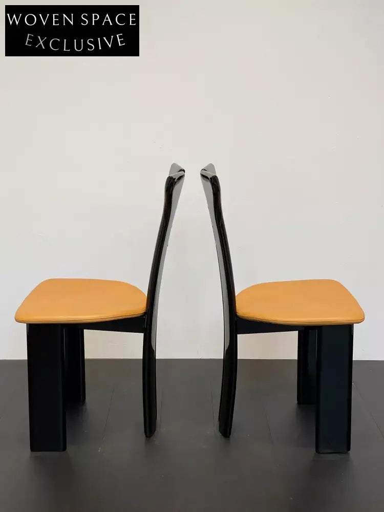 Vintage Pierre Cardin Dining Chair - Sculptural Black Walnut, Khaki Leather