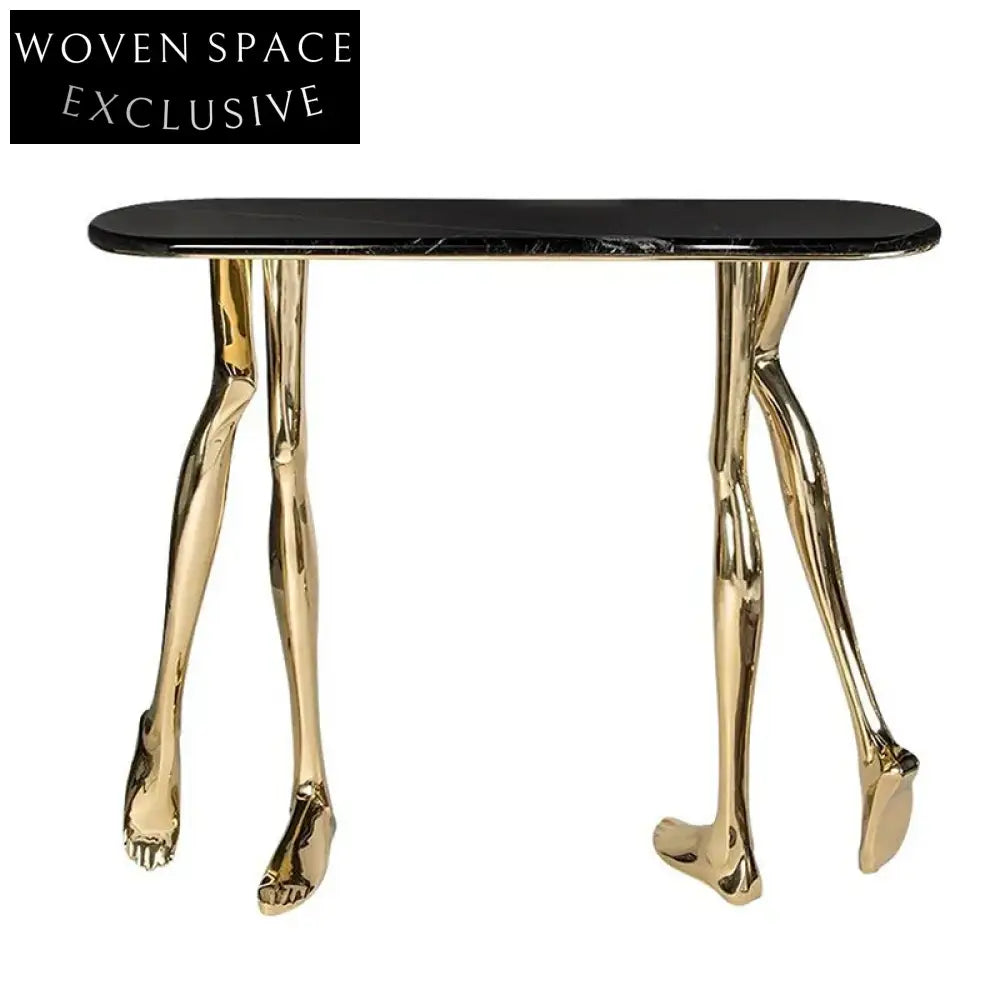 Sculptural Marble Console Table with Unique Human Foot Design Copper Base