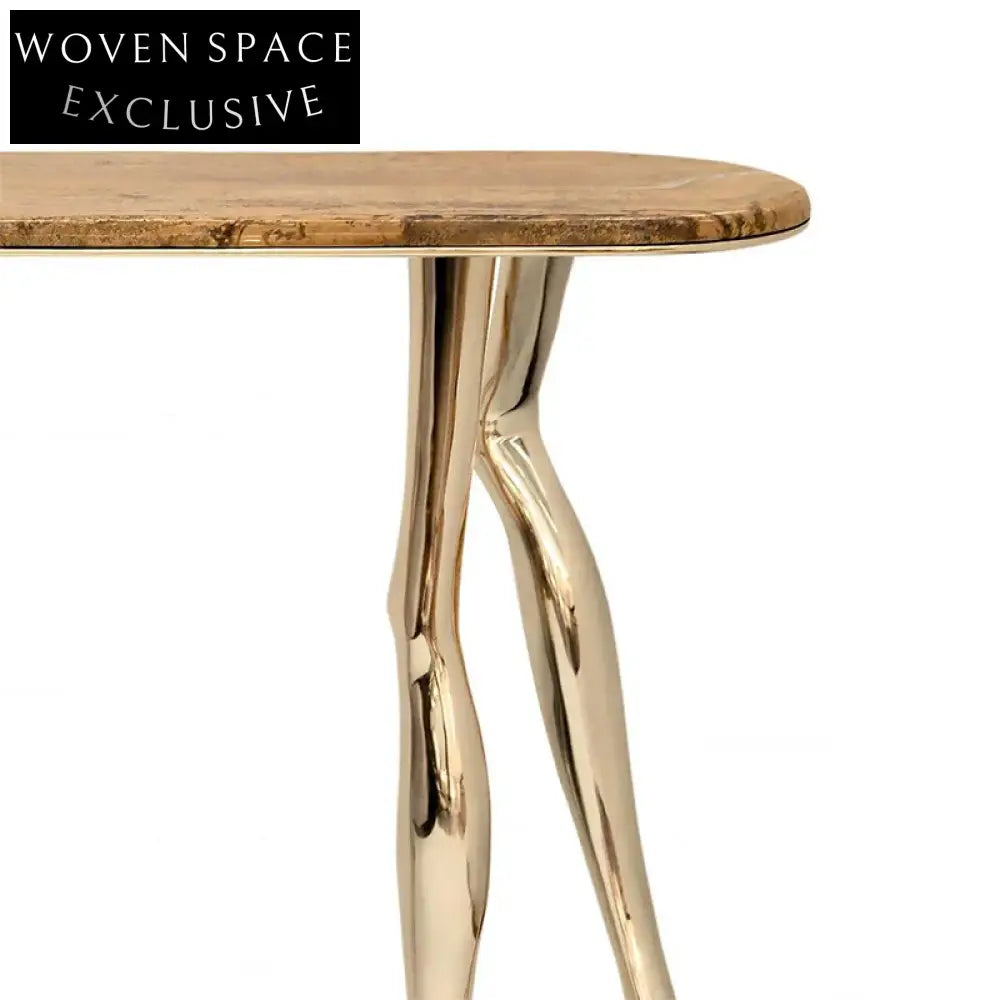 Sculptural Marble Console Table with Unique Human Foot Design Copper Base