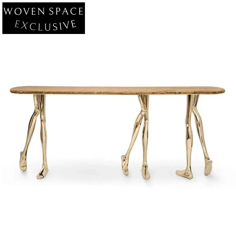Sculptural Marble Console Table with Unique Human Foot Design Copper Base