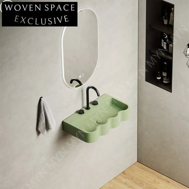 Sculptural Wavy Wall-Mounted Artificial Stone Bathroom Sink, Vibrant Colors