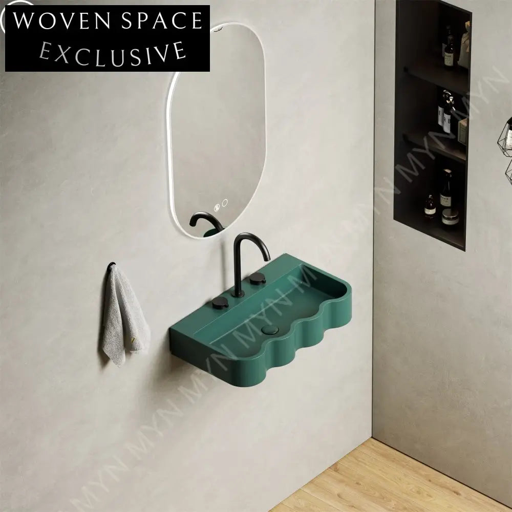 Sculptural Wavy Wall-Mounted Artificial Stone Bathroom Sink, Vibrant Colors