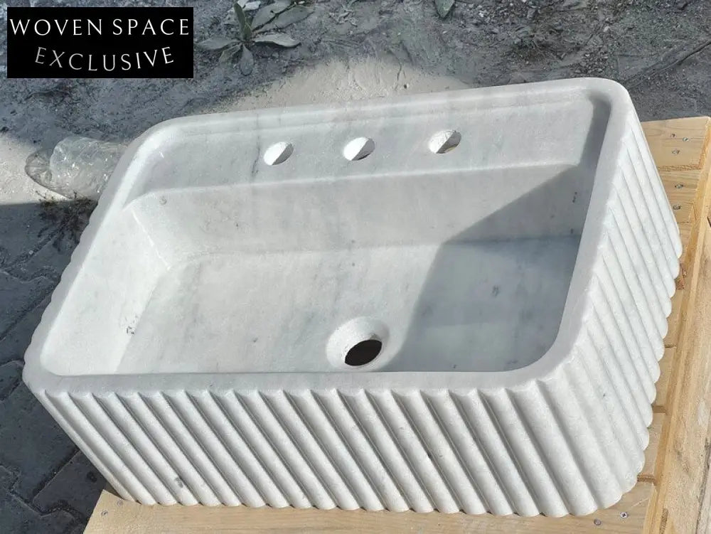 Seraffinu Carrara Marble Sink with Ribbed Sides