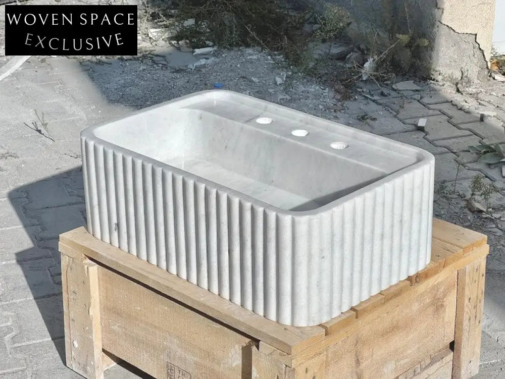 Seraffinu Carrara Marble Sink with Ribbed Sides