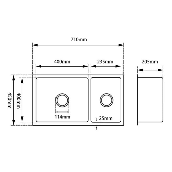 1.2mm 715x450x200mm Handmade Concrete Grey Round Corners Double Bowls Top / Undermount / Flush Mount Kitchen Sink