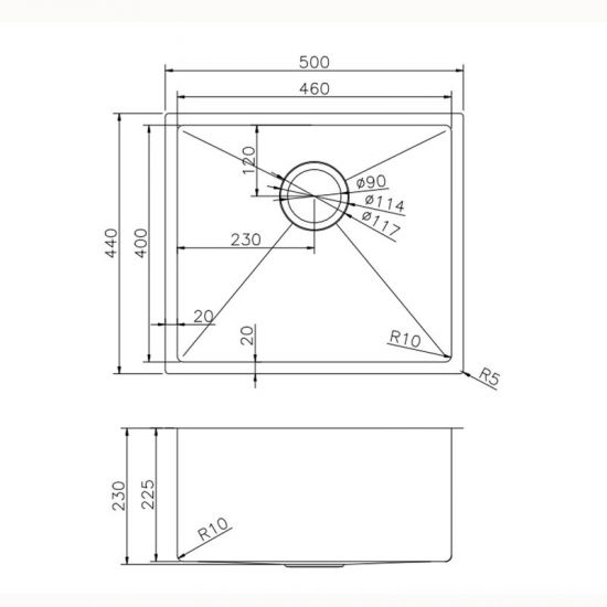 Gun Metal Grey 490x440x230mm 1.2mm Handmade Top/Undermount Single Bowl Kitchen/Laundry Sink