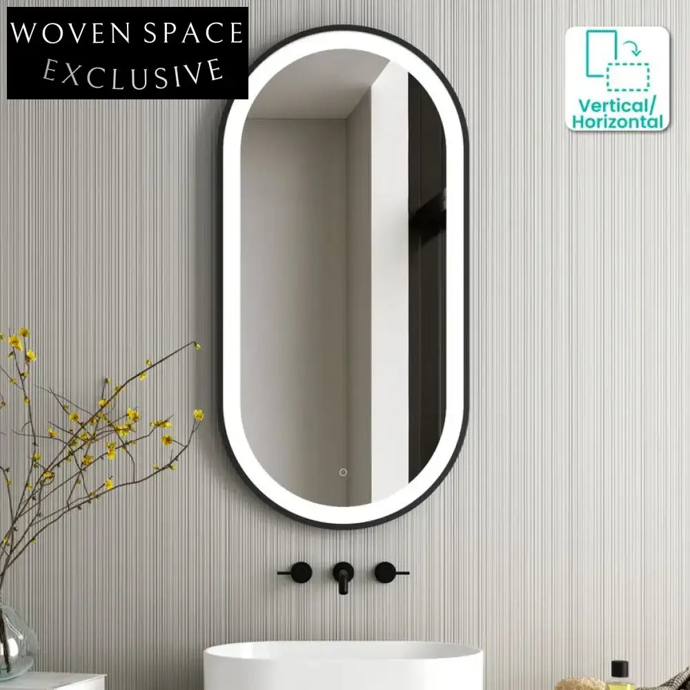 Sleek Black Framed Dimmable LED Bathroom Mirror with Anti-Fog Feature