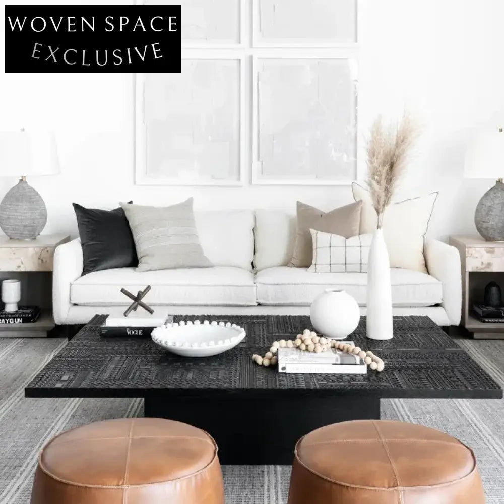 Sleek Black Solid Teak Wood Modern Living Room Rectangular Coffee Table