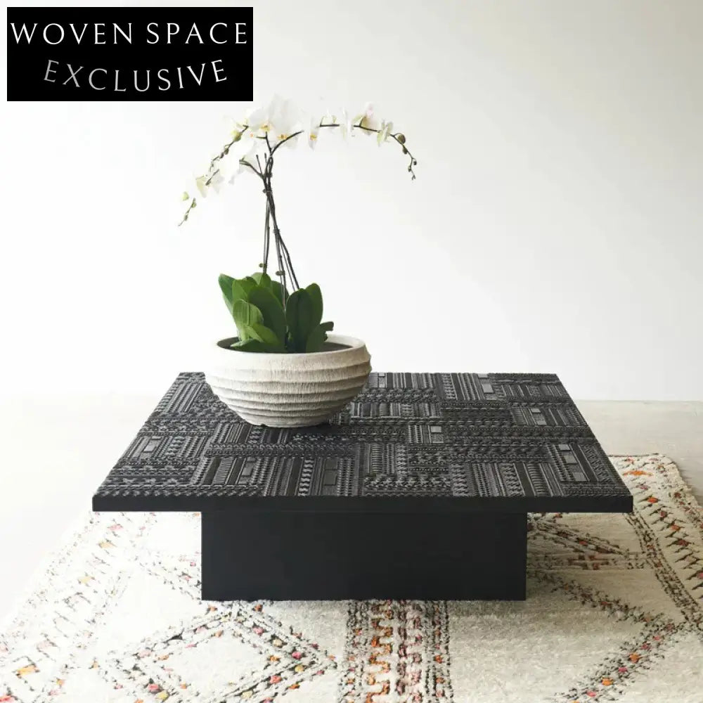 Sleek Black Solid Teak Wood Modern Living Room Rectangular Coffee Table