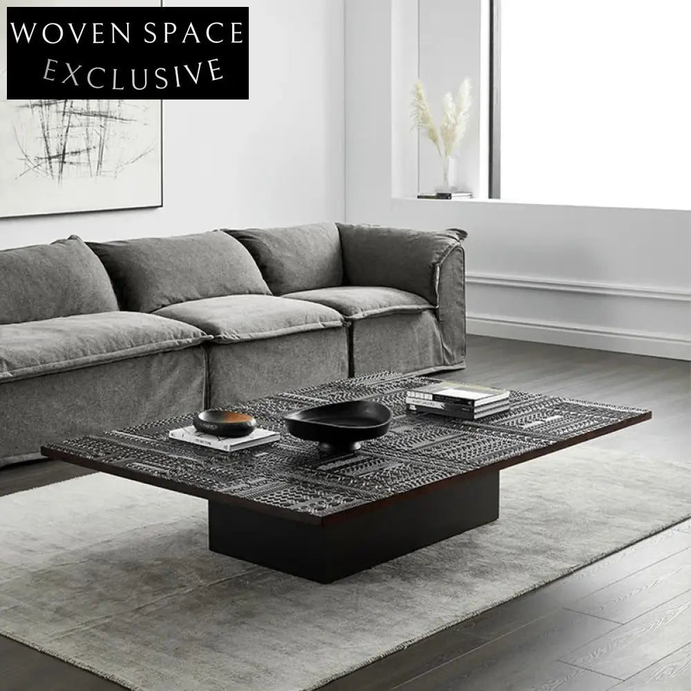 Sleek Black Solid Teak Wood Modern Living Room Rectangular Coffee Table