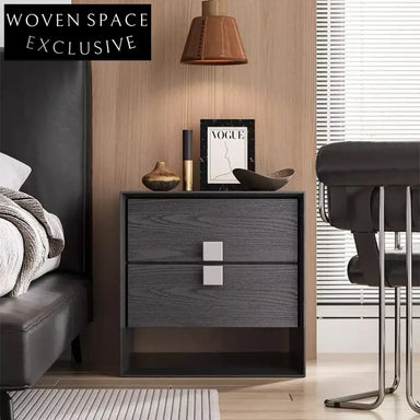Sleek Black Solid Wood Nightstand with Single Drawer, Modern Bedroom Side Table