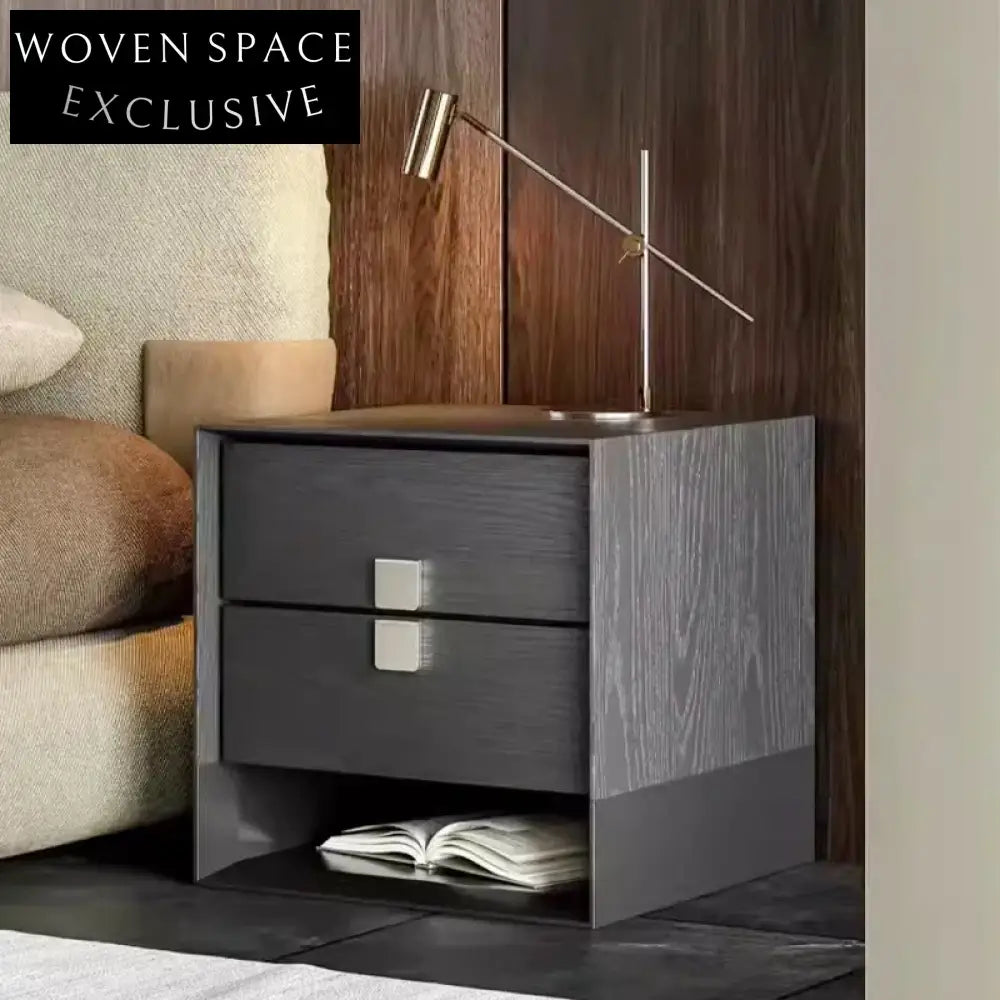 Sleek Black Solid Wood Nightstand with Single Drawer, Modern Bedroom Side Table