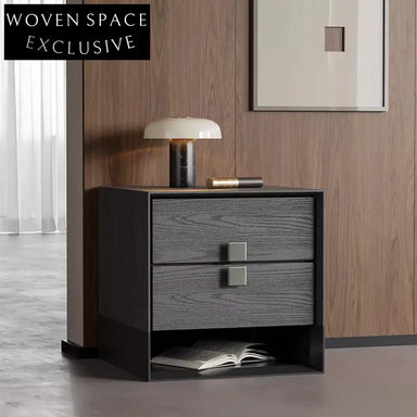 Sleek Black Solid Wood Nightstand with Single Drawer, Modern Bedroom Side Table