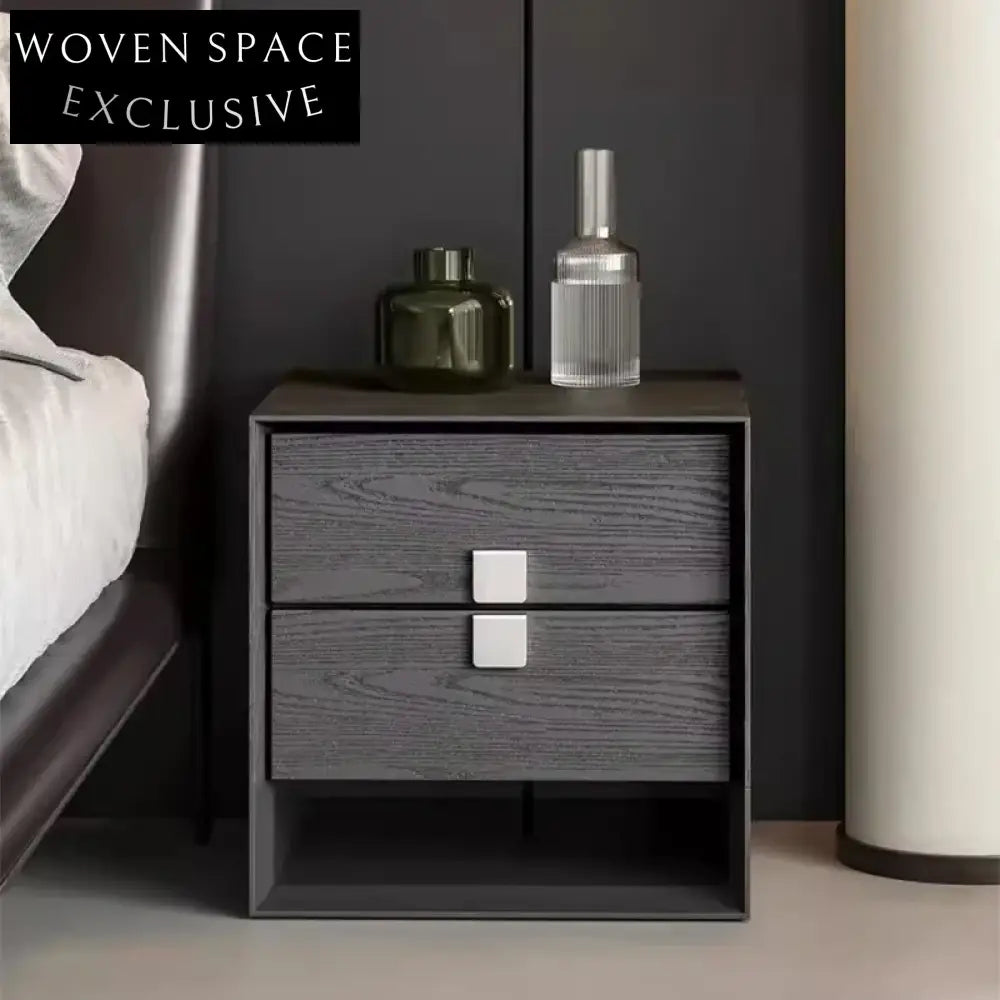 Sleek Black Solid Wood Nightstand with Single Drawer, Modern Bedroom Side Table