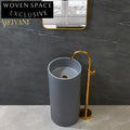 Sleek Grey Round Pedestal Solid Surface Bathroom Wash Basin Fixture