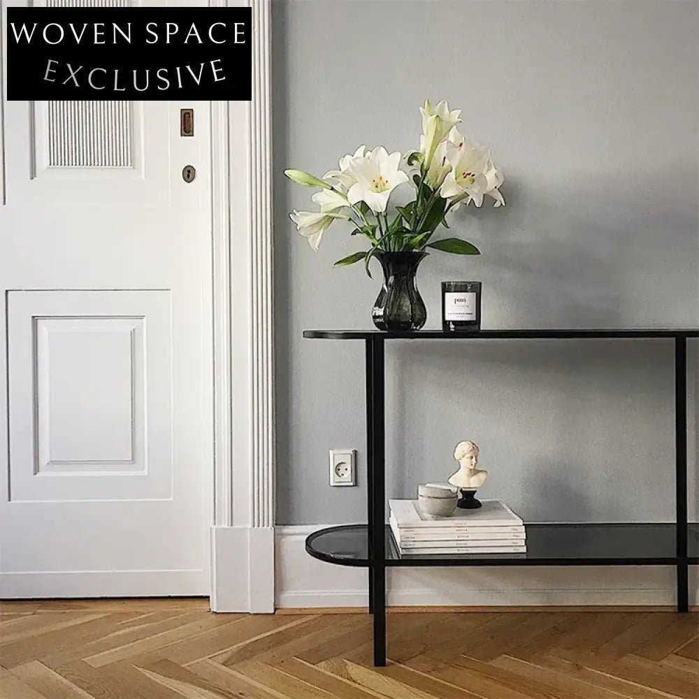 Sleek Industrial Style Tempered Glass Metal Console Entryway Table