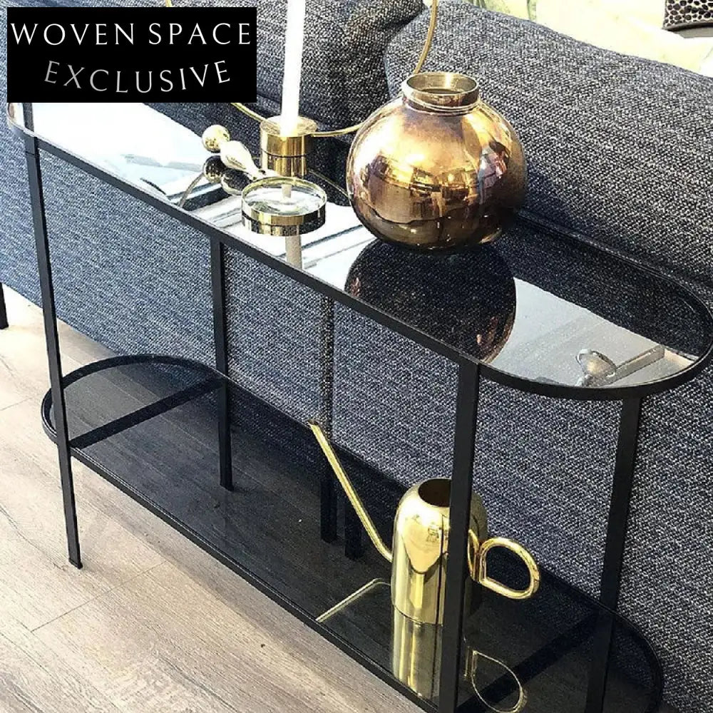 Sleek Industrial Style Tempered Glass Metal Console Entryway Table
