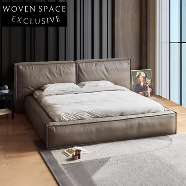 Sleek Italian Modern Microfiber Leather Solid Wood Rectangle Double Bed