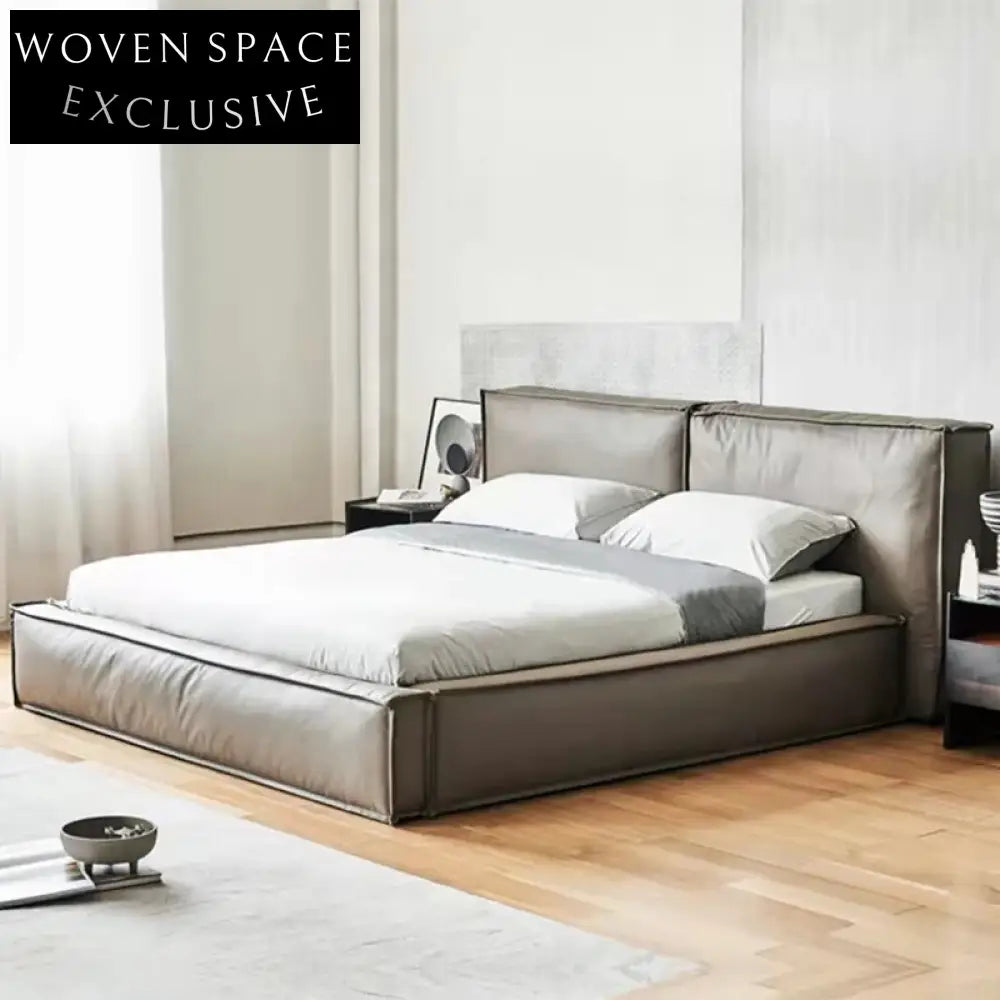 Sleek Italian Modern Microfiber Leather Solid Wood Rectangle Double Bed