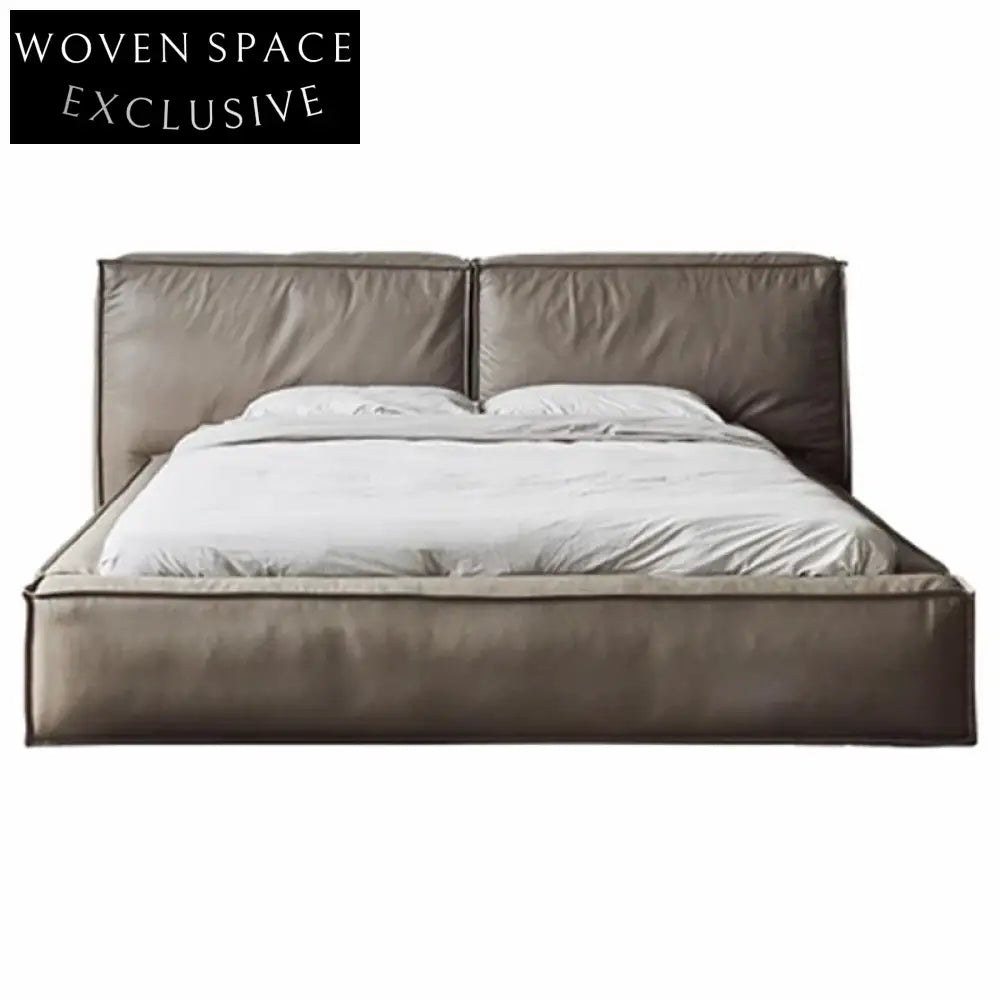 Sleek Italian Modern Microfiber Leather Solid Wood Rectangle Double Bed