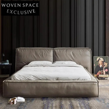 Sleek Italian Modern Microfiber Leather Solid Wood Rectangle Double Bed