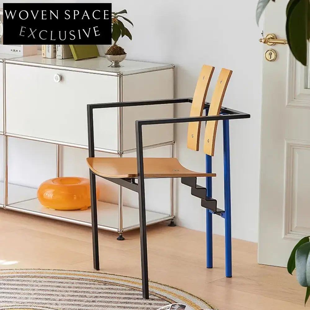 Sleek Metal Dining Chair, Nordic Wood Back, Comfortable Leather Seat, Home Restaurant Chair