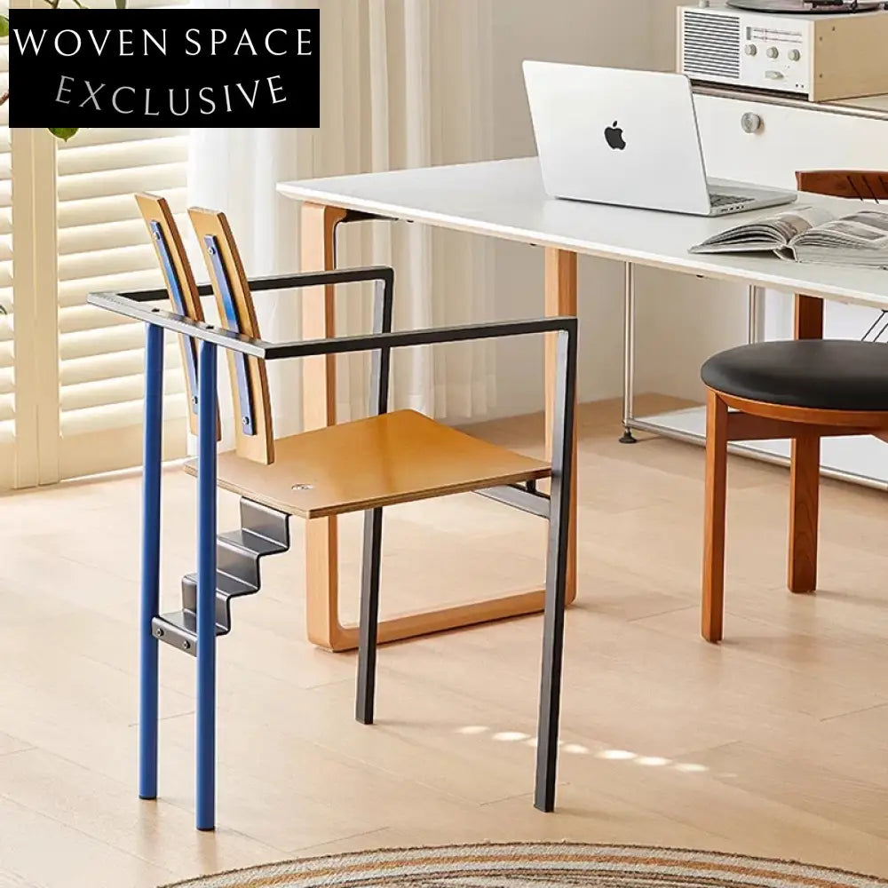 Sleek Metal Dining Chair, Nordic Wood Back, Comfortable Leather Seat, Home Restaurant Chair