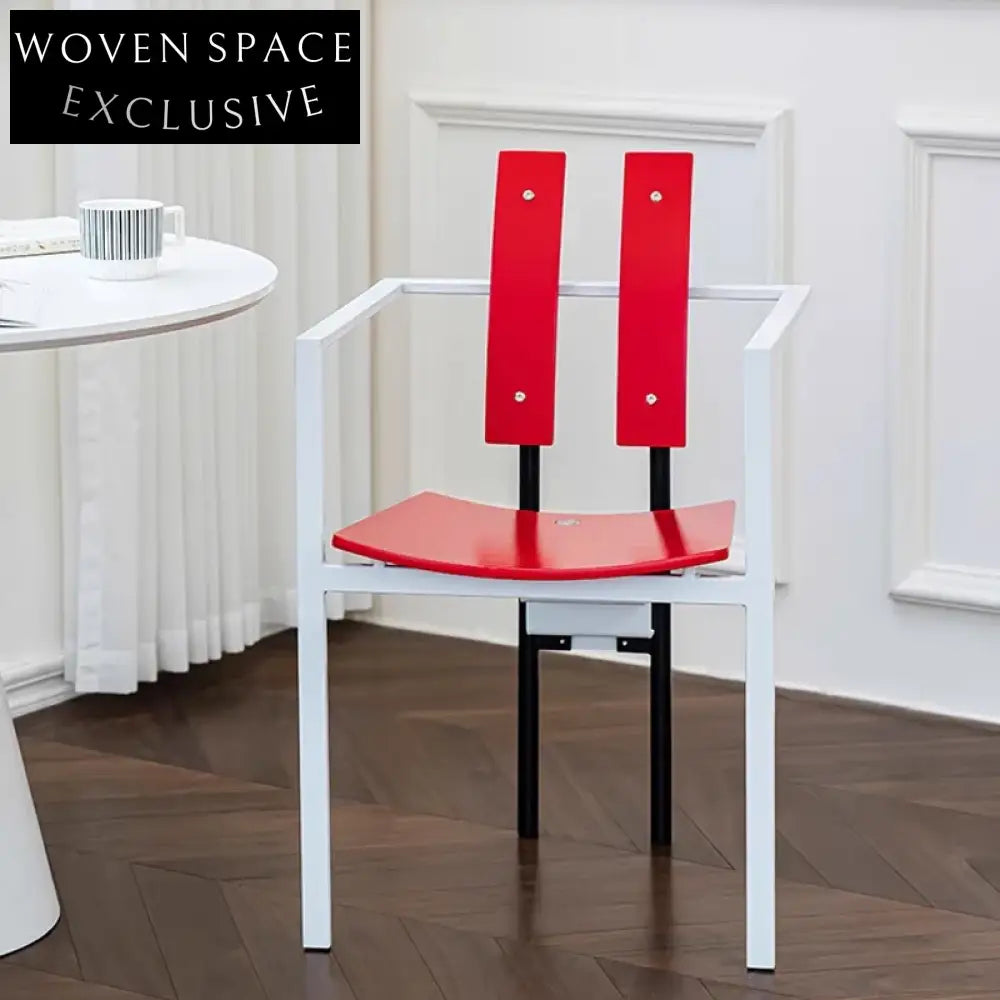 Sleek Metal Dining Chair, Nordic Wood Back, Comfortable Leather Seat, Home Restaurant Chair