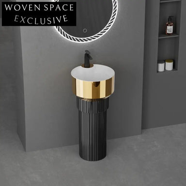 Sleek Modern Ceramic Pedestal Sink, Floor Mounted Bathroom Wash Basin