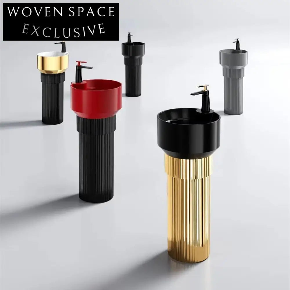 Sleek Modern Ceramic Pedestal Sink, Floor Mounted Bathroom Wash Basin