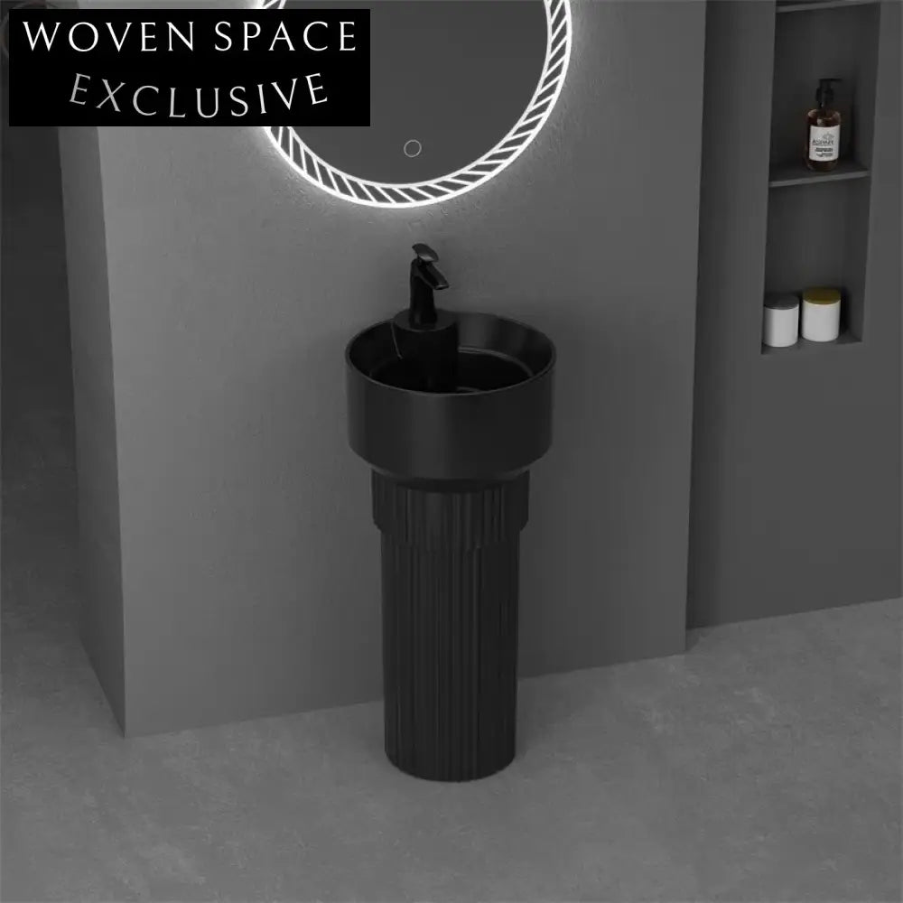 Sleek Modern Ceramic Pedestal Sink, Floor Mounted Bathroom Wash Basin