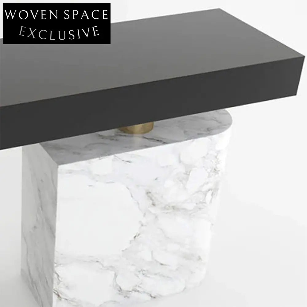 Sleek Modern Living Room Console Table with Metal Top and Elegant Marble Base