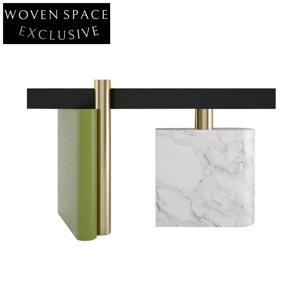 Sleek Modern Living Room Console Table with Metal Top and Elegant Marble Base