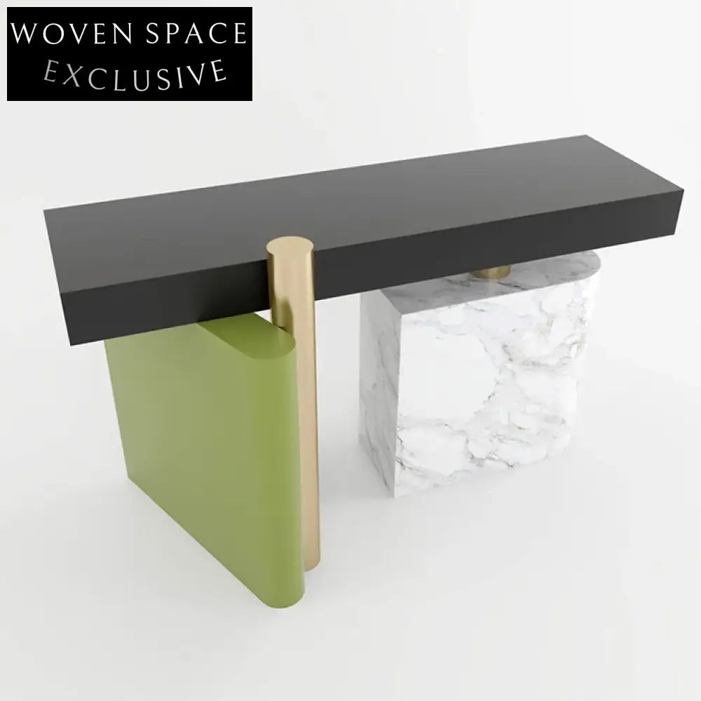 Sleek Modern Living Room Console Table with Metal Top and Elegant Marble Base