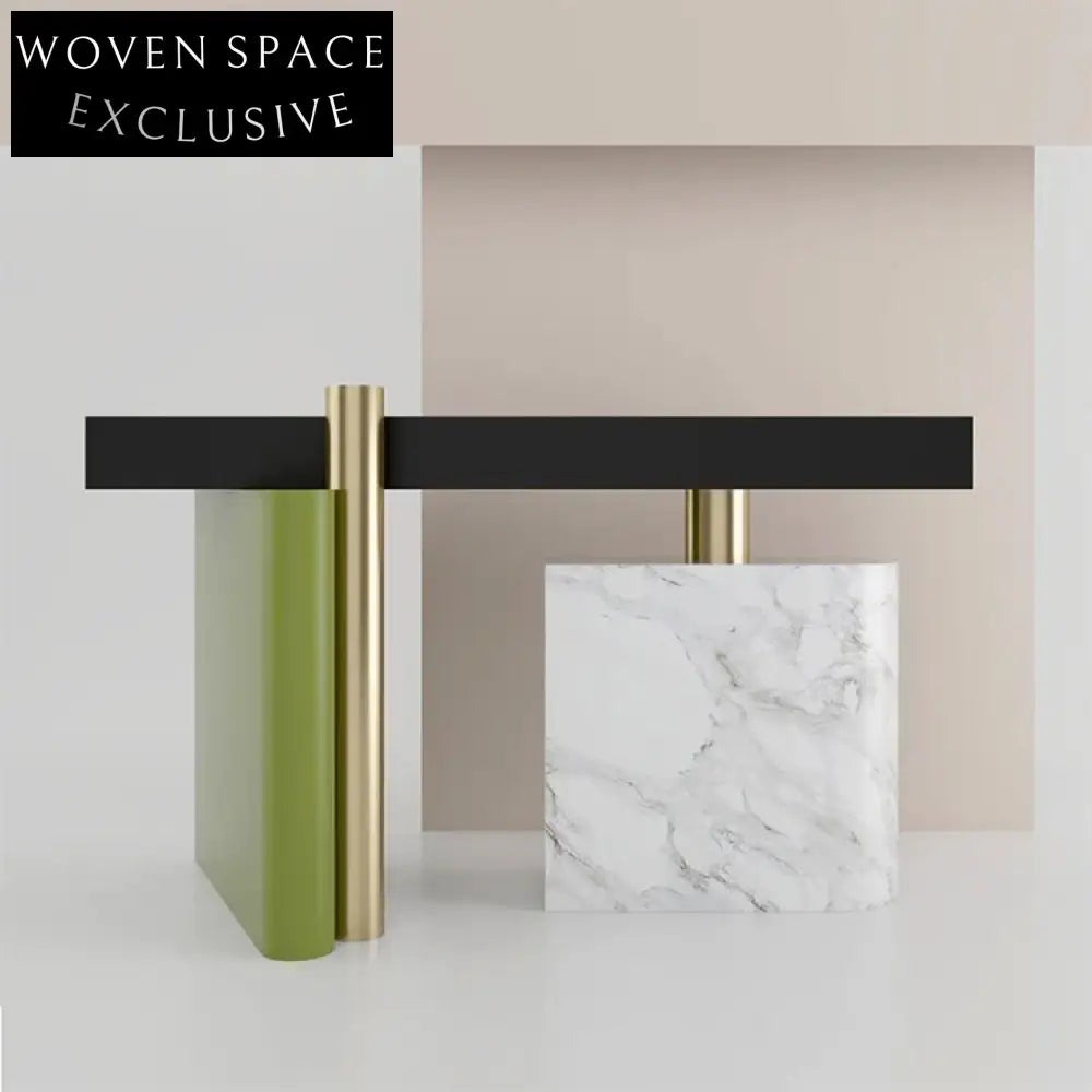 Sleek Modern Living Room Console Table with Metal Top and Elegant Marble Base